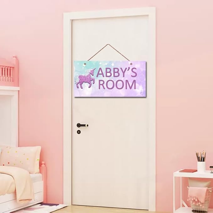 Personalized Signs Unicorn Sign, Cute Cartoon Wall Decor for Girls Bedroom Kids Room Rainbow Unicorn Theme Birthday Party Wall Art for Nursery Little Man Cave