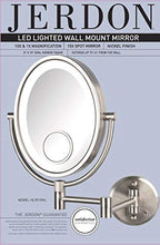 JERDON Two-Sided Wall-Mounted Makeup Mirror with Lights - Lighted Makeup Mirror with 10X Magnification & Wall-Mount Arm - Oval Mirror with Nickel Finish Wall Mount - Model HL9515NL