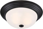 DESIGNERS FOUNTAIN Reedley 2-Lights Flush Mount Ceiling Light, 13 Inch Lighting Fixture for Kitchen, Bedroom, Bathroom, and Hallway, Oil Rubbed Bronze with Etched Glass, 1257M-ORB-W