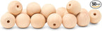 Wood Knobs, 1 Inch Round Natural Wood Drawer Pulls, Pack of 50 Unfinished Wooden Drawer Knobs, Ball Shaped Wood Cabinet Knobs, Nursery Dresser Knobs, Wood Door Knobs and Crafts