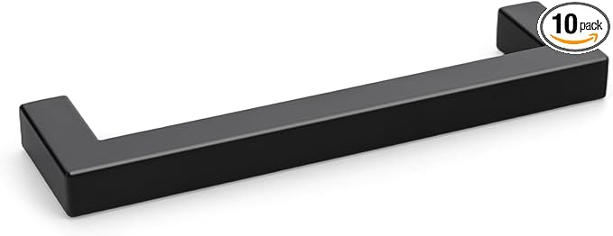 goldenwarm 10 Pack 5 Inch Black Cabinet Handles Kitchen - Matte Black Drawer Pulls Stainless Steel - 128mm Cabinet Hardware Square Bar Modern Cabinet Pulls for Kitchen Bathroom Cupboard