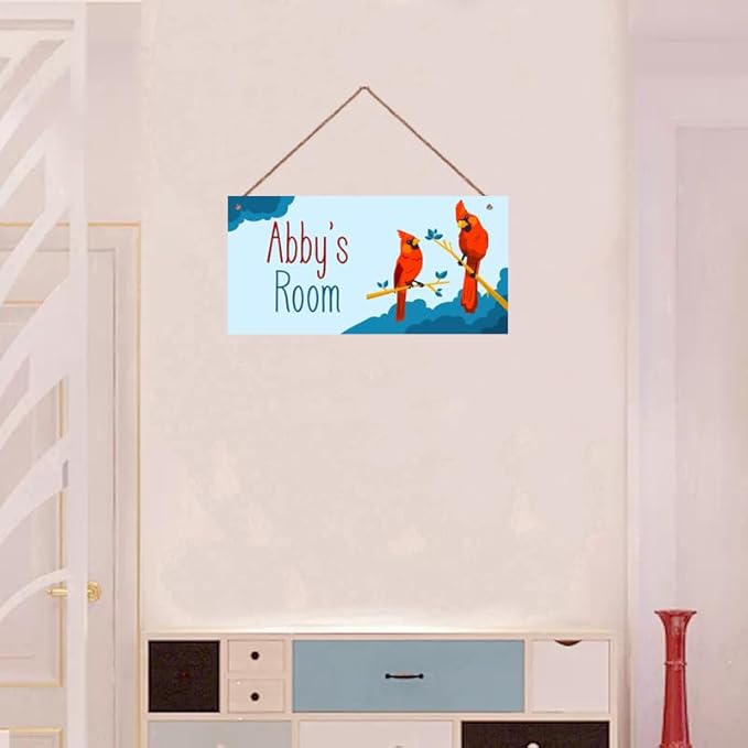 Personalized Sign Red Parrot Sign Birds Wall Art Décor For Kids Room Custom Name Door Decor, Floral Nursery Art Plate For Girls Room Boys Bedroom Garden