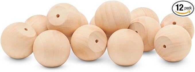 Wood Knobs, 1-3/4 Inch Round Natural Wood Drawer Pulls, Pack of 12 Unfinished Wooden Drawer Knobs, Ball Shaped Wood Cabinet Knobs, Nursery Dresser Knobs, Wood Door Knobs and Crafts
