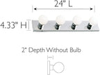Design House Vanity Lighting, Steel Construction, 4 Vanity Lights, Dimmable, Uses four 60W Bulbs, Polished Chrome, 24.0 In. W x 4.3 In. H x 2.0 In. D, 500892