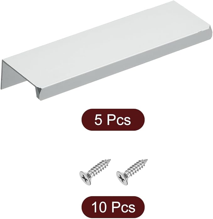uxcell Cabinet Finger Edge Pull, 5pcs 120mm / 4.72" Aluminum Alloy Back Mount Hidden Cabinet Pulls Concealed Handle for Home Kitchen Drawer Cabinet, Silver