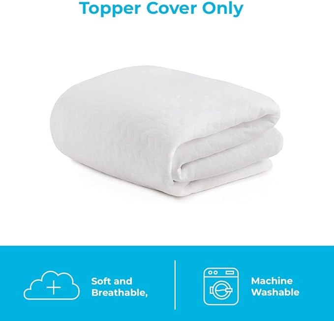 Linenspa 2 Inch Mattress Topper -Cover King –Cover Only –Machine Washable – Breathable – Non Slip –Cover for Mattress Topper with Zipper – Topper -Cover Only, White