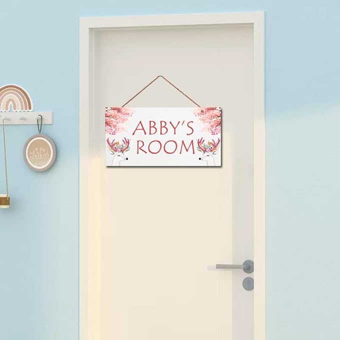 Personalized Signs Super Cute Deer Plaque, David's deer Sign, Kids Room Custom Name Door Wall Decor, Floral Nursery Art Plate For Boys Room Girls Bedroom Little Man Cave