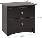 Prepac Sonoma Traditional Nightstand Side Table with 2 Drawers, Functional 2-Drawer Bedside Table 16" D x 23.25" W x 21.75" H, Black, BDC-2422