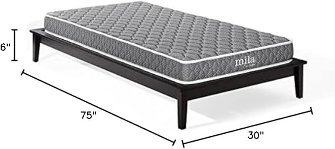 Modway Mila 6” Narrow Twin Mattress - Firm 6 Inch- 10-Year Warranty