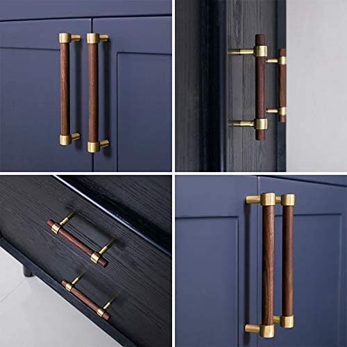 Drawer 2.36"/60mm Pulls Brass Walnut Kitchen Wardrobe Cabinet Hardware Pull Handle Single Hole with Screw, 4Pcs