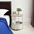VASAGLE LILEA Collection - Small Round Side End Table, Modern Nightstand with Fabric Basket, Cream White ULET223K67