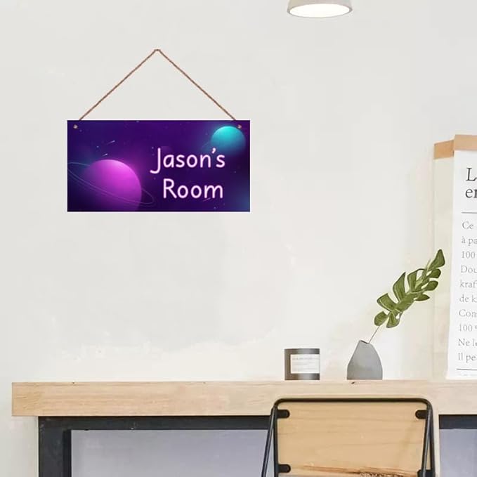 Personalized Planets Sign Fantasy Aerospace Themed For Kids Room Door Decor,Custom Name Universe Wall Art Decor Decorative Plate for Nursery Girls Room Boys Bedroom