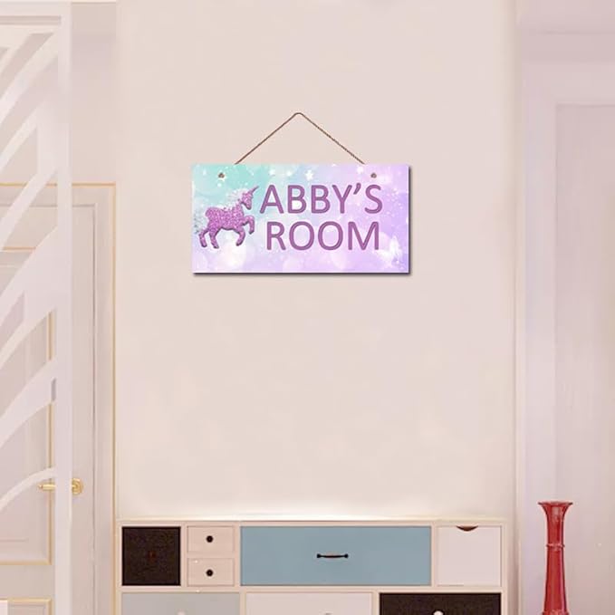 Personalized Signs Unicorn Sign, Cute Cartoon Wall Decor for Girls Bedroom Kids Room Rainbow Unicorn Theme Birthday Party Wall Art for Nursery Little Man Cave