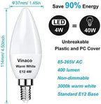 Vinaco E12 LED Bulb, 6 Pack E12 Candelabra Bulb 4 Watt Warm White 3000K, High Brightness 400LM & 25000+ Long Lifespan Bulb, E12 Candelabra Base Light Bulb for Ceiling Fan Light Bulb
