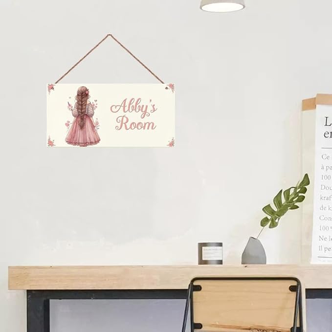 Personalized Name Cute Girls Sign For Girls Room Baby Nursery Door Wood Plaque Hanging Wall Art Decor For Kids Bedroom Nursery Home Garden Yard Wall Club