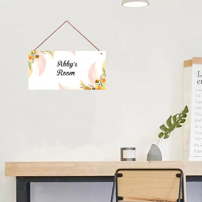 Personalized Signs Watercolor Painting Sign For Kids Room Custom Name Door Flowers Wall Art Decor for Little Man Cave Floral Nursery Art Plate For Boys Room Girls Bedroom