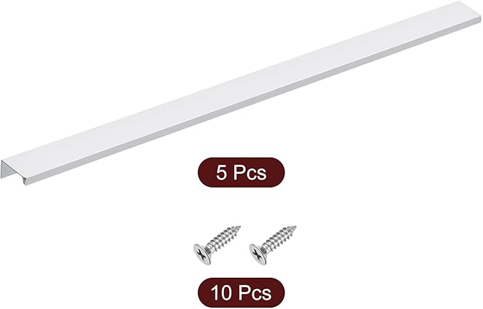 uxcell Cabinet Finger Edge Pull, 5pcs 500mm / 19.69" Aluminum Alloy Back Mount Hidden Cabinet Pulls Concealed Handle for Home Kitchen Drawer Cabinet, Silver