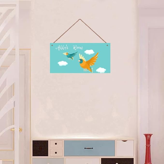 Personalized Signs Birds Sign Kids Door Sign Little Man Cave Wall Art Decor Custom Name Pigeon Art Sign for Kids Room Floral Nursery Art Plate For Boys Room Girls Bedroom
