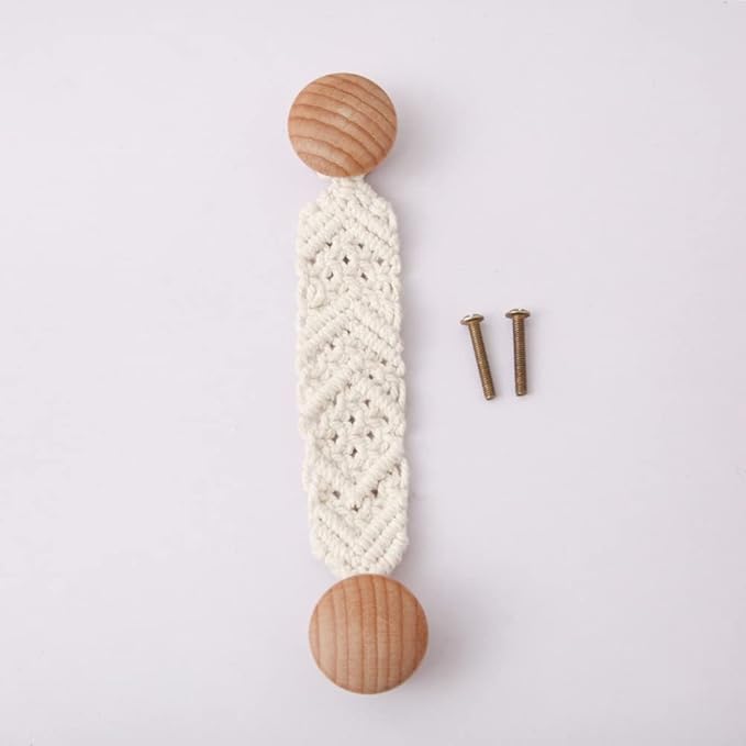 HWAQHDYL 2 Pack Bohemian Style Rope Knobs Door Handle Rope Knot Cabinet Drawer Cupboard Furniture Door Wooden Pulls Handles Drawer Pulls for Kitchen Cabinet Wardrobe Cupboard (A)