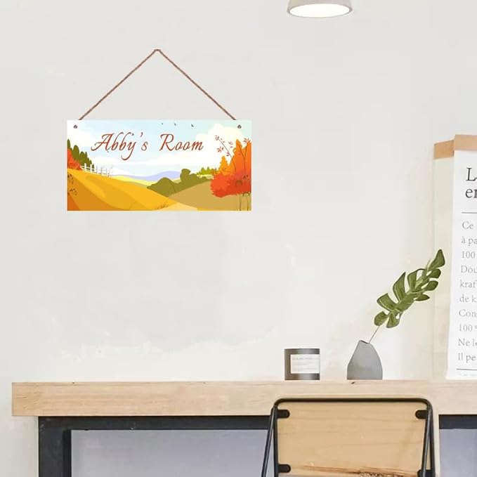 Personalized Name Sign Landscape Painting Decor For Girls Room and Baby Nursery Kids Bedroom Wood Plaque Hanging Wall Art Decor