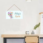 Personalized Colourful Butterflies Floral Signs for Girls Room Bedroom Door Hanging Wooden Signs Custom Baby Name Butterfly Door Hanger Baby Nursery Room Customized Kids Room Décor