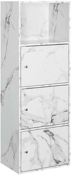 Convenience Concepts Xtra Storage 3 Door Cabinet in White Faux Marble Wood Finish