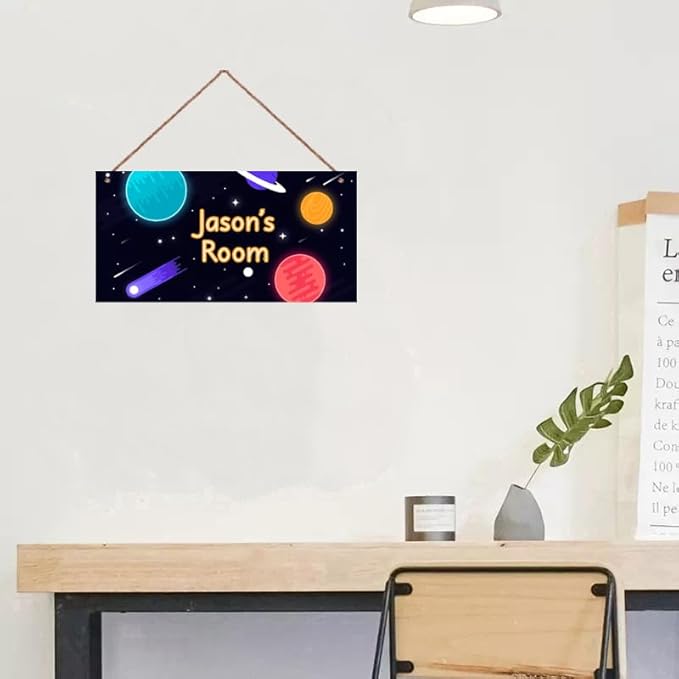 Personalized Sign Fantasy Universe Themed For Kids Room Nursery Door Decor,Custom Name Planet Wall Art Decor Decorative Plate for Boys Bedroom Girls Room Baby Game Room
