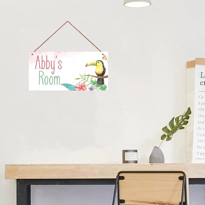 Personalized Name Vintage Bird Hornbill Sign For Girls Room Baby Nursery Door Wood Plaque Hanging Wall Art Decor For Kids Bedroom Nursery Home Kitchen Garden Yard Wall Bedroom Club