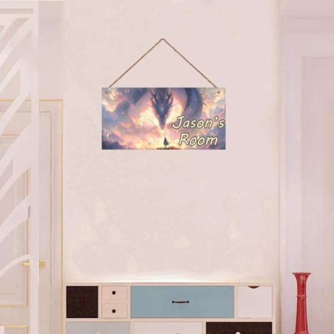 Personalized Sign Fancy Pictures Sign Girl and Dragon Art Décor For Kids Room Custom Name Door Wall Decor, Fairy tale Nursery Art Plate For Girls Room Baby Boys Bedroom