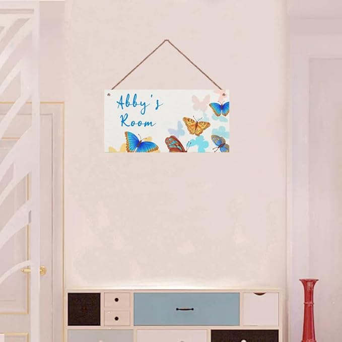Personalized Butterfly Sign Fantasy Themed Sign For Kids Room Nursery Little Man Cave Door Art Decor,Custom Name Wall Decor Decorative Plate for Boys Bedroom Girls Room