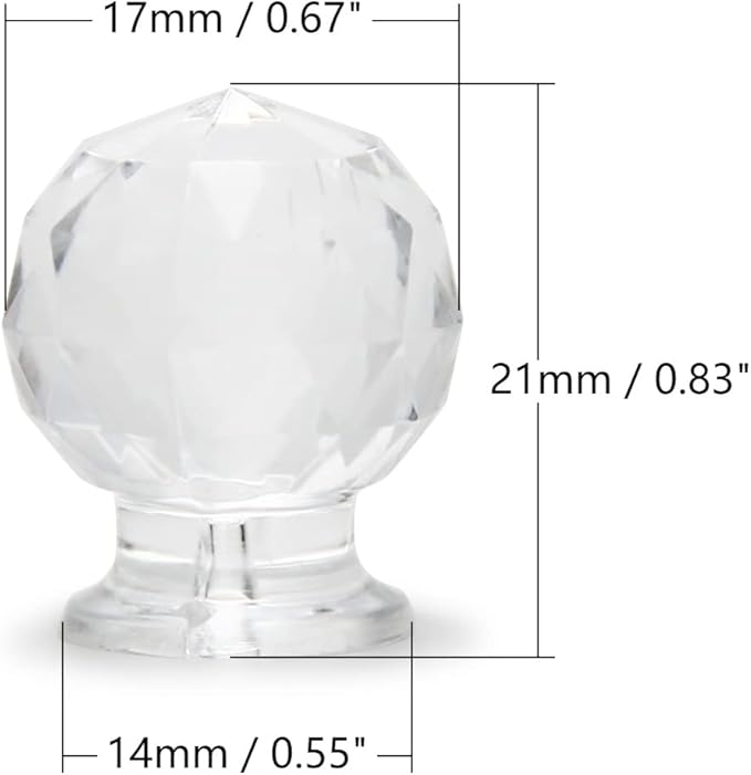 MroMax 12Pcs Tiny Pull Handle Round Diamond Acrylic Mini Knob 17mm Diameter Clear Shiny Cute Decoration for Jewelry Box, Gift Case and Makeup Box