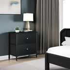 BOLUO Black Nightstand 2 Drawer Dresser for Bedroom,Small Night Stand End Table with Fabric Drawers Modern