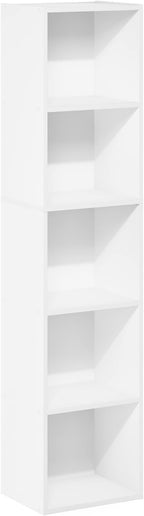 Furinno PASIR Book Shelf, 5-Tier Modern Bookshelf, Open Shelves Bookcase 9" x 12" x 52", for Living Room, Bedroom, Home Office, White