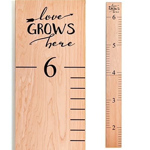 Headwaters Studio Wooden Growth Chart – Kids Height Chart, Wall Measurement for Kids, Height Chart for Wall, Growth Ruler for Children – Natural with Black Numerals - “Love Grows Here” (63" x 6.7")