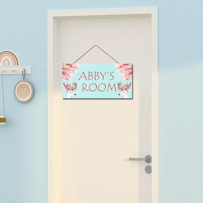 Personalized Sign, Cute Deer Sign, David's deer Flowers Kids Room Custom Name Door Wall Decor, Floral Nursery Art Plate For Boys Room Girls Bedroom Little Man Cave