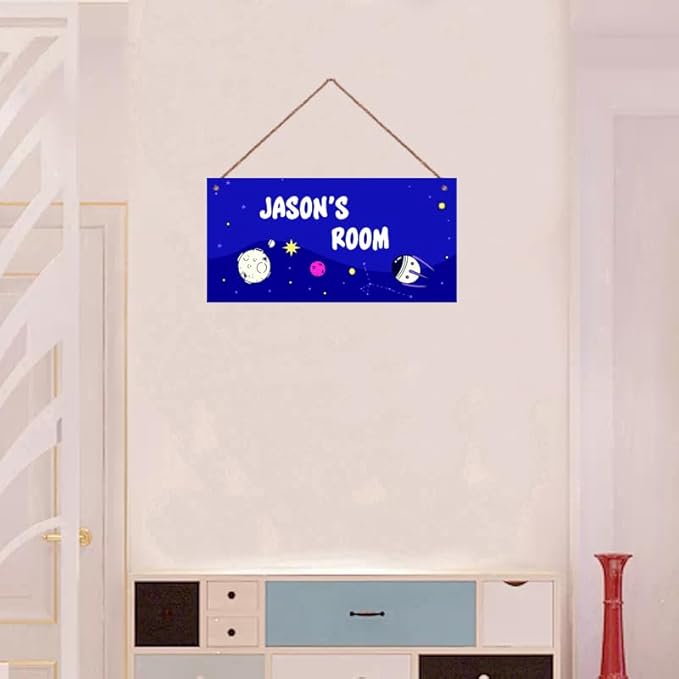 Personalized Sign Space Themed Bedroom Decor Fantasy Spacecraft Sign Outer Space Decor for Boys Room Kids Room Nursery Cartoon Wall Decorations Stuff For Little Man Cave
