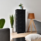 Crestlive Products Vertical Dresser Storage Tower - Sturdy Steel Frame, Wood Top, Easy Pull Fabric Bins, Wood Handles - Organizer Unit for Bedroom, Hallway, Entryway, Closets - 6 Drawers (Black)