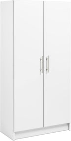 Prepac Elite Tall Garage Storage Cabinet & Pantry Storage Cupboard, 2-Door Freestanding Bathroom or Pantry Cabinet with Adjustable Shelves, 16" D x 32" W x 65" H, White