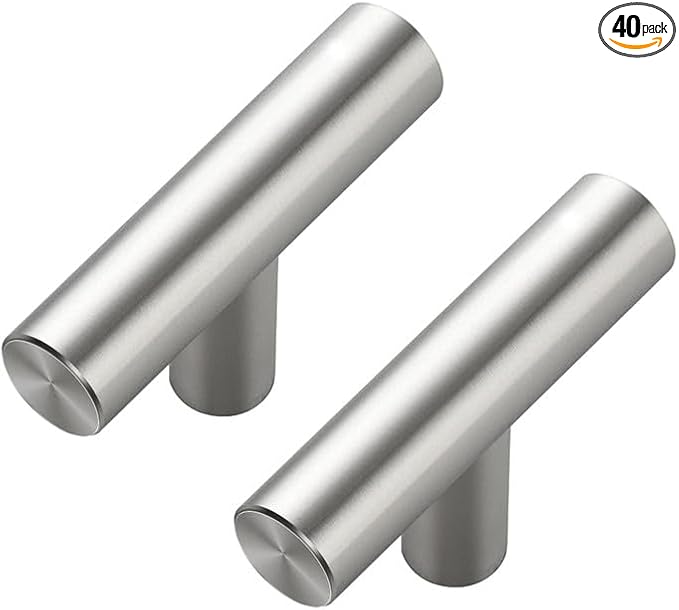 40 Pack Brushed Nickel Cabinet Knobs - Kitchen Cabinet Knobs Silver Cabinet Pulls for Kitchen Cabinet Drawer Stainless Steel Dresser Knobs for Cabinet Hardware 2in Length Single Hole T Bar