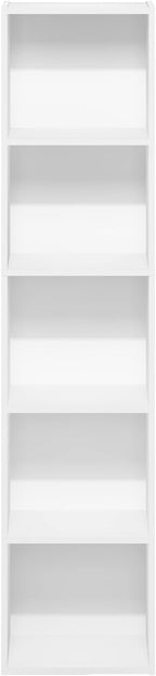 Furinno PASIR Book Shelf, 5-Tier Modern Bookshelf, Open Shelves Bookcase 9" x 12" x 52", for Living Room, Bedroom, Home Office, White