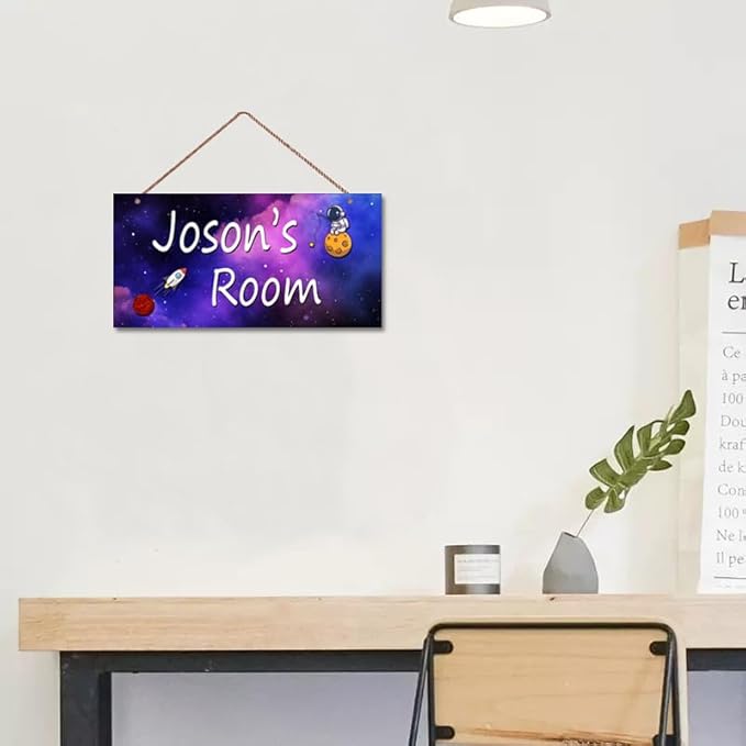Personalized Signs Astronaut Sign Customized Signs Door Decoration Exquisite Decorative Signs For Boys Room Custom Name for Kids Room Wall Art Decor Outer Space Themed Decor Rocket Nursery Decor
