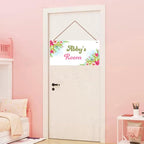 Personalized Flowers Room Door Sign For Girls Bedroom Kids Room Nursery Wall Art Decor Custom Name Art Plate Wooden Plaque For Living Room