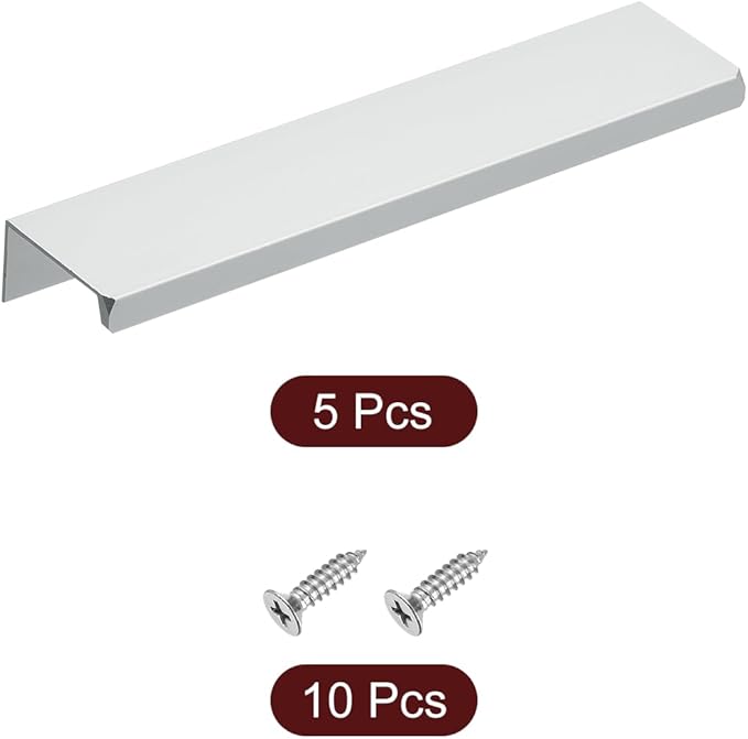 uxcell Cabinet Finger Edge Pull, 5pcs 150mm / 5.91" Aluminum Alloy Back Mount Hidden Cabinet Pulls Concealed Handle for Home Kitchen Drawer Cabinet, Silver