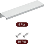 uxcell Cabinet Finger Edge Pull, 5pcs 150mm / 5.91" Aluminum Alloy Back Mount Hidden Cabinet Pulls Concealed Handle for Home Kitchen Drawer Cabinet, Silver