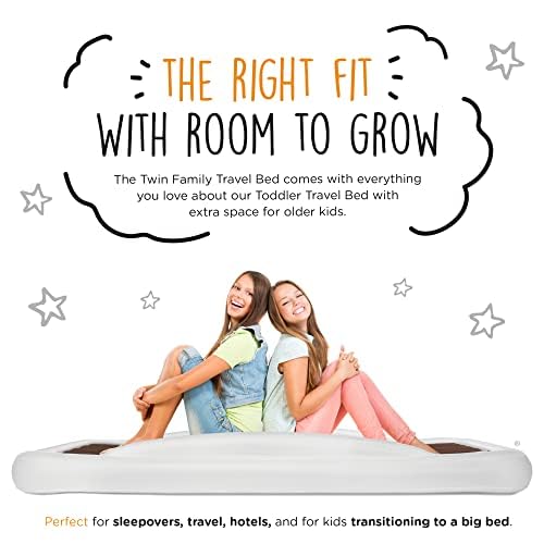 The Shrunks Twin Air Mattress Travel Bed for Kids and Adults with Pump Portable Inflatable Mattress Blow Up Air Bed for Travel, Camping or Sleepovers 78" x 43" - Grey