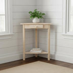 IC International Concepts Corner Accent Table Solid Real Wood, Sturdy Parawood, 19.7" W x 9.9" D x 24" H, DIY, Paint/Stain Ready, Unfinished