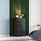 ODK Dresser for Bedroom with 4 Storage Drawers, Small Dresser Chest of Fabric Drawers with Sturdy Steel Frame, Wood Top, Black