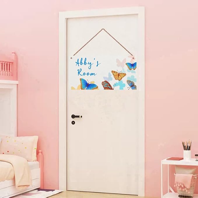 Personalized Butterfly Sign Fantasy Themed Sign For Kids Room Nursery Little Man Cave Door Art Decor,Custom Name Wall Decor Decorative Plate for Boys Bedroom Girls Room
