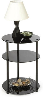 Convenience Concepts Designs2Go Midnight Classic 3-Tier Round Glass Side Table, Black Glass, 15.75 in x 15.75 in x 24.5 in