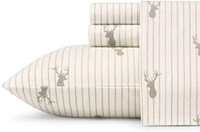 Eddie Bauer - Full Sheets, Cotton Flannel Bedding Set, Brushed For Extra Softness, Cozy Home Decor (Deer Lodge, Full)